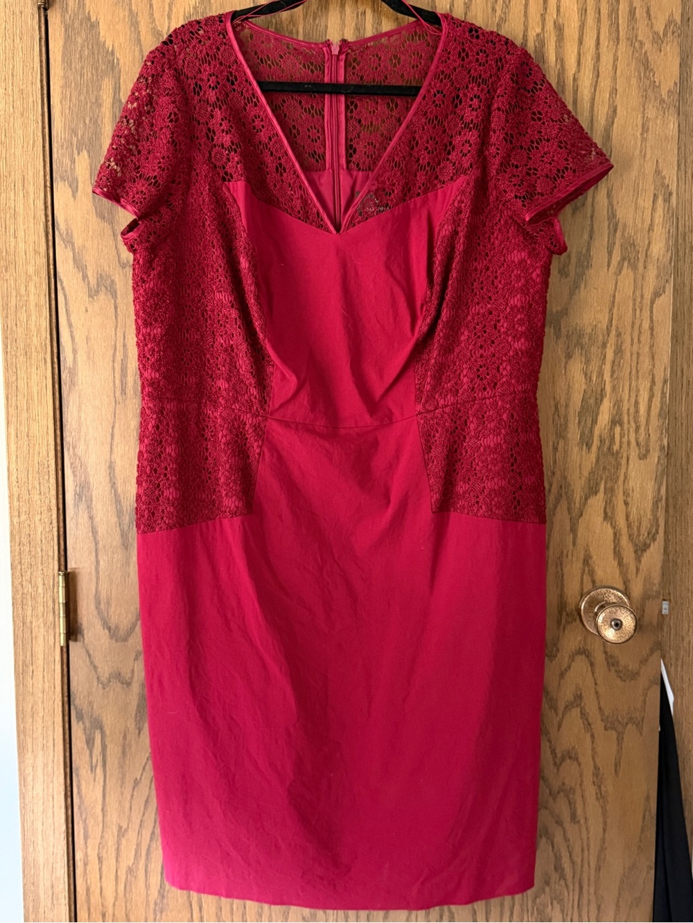 Adrianna Papell Deep Red Women's Lace Overlay Cap Sleeve Dress 18W